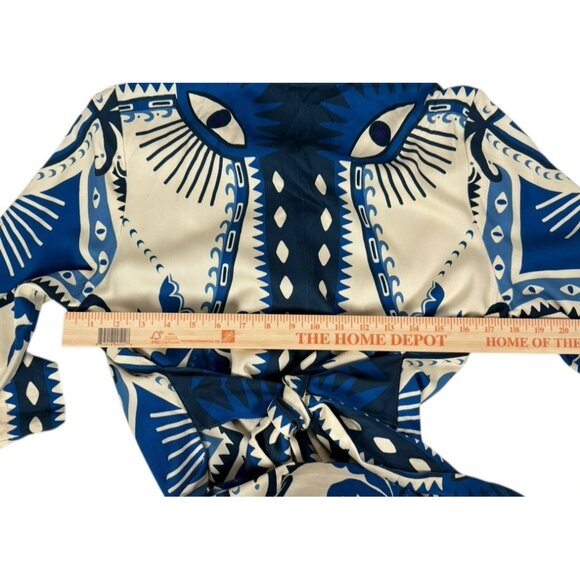 Farm Rio Anthropologie Mini Dress Womens M Long-Sleeve Blazer Ivory Blue Boho - Picture 7 of 10